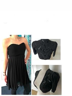 Set of 2: cropped jacket & strapless mini-dress chiffon pleated